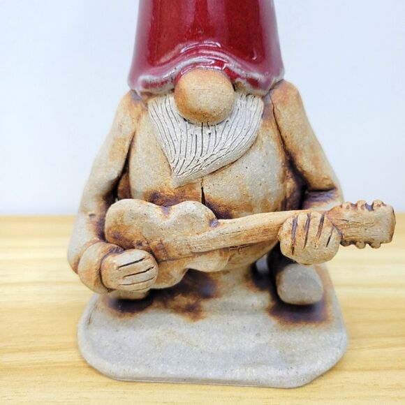 Vintage Gnome Playing a Guitar Pottery  Sculpture Figurine - Signed by Artist - Picture 2 of 15
